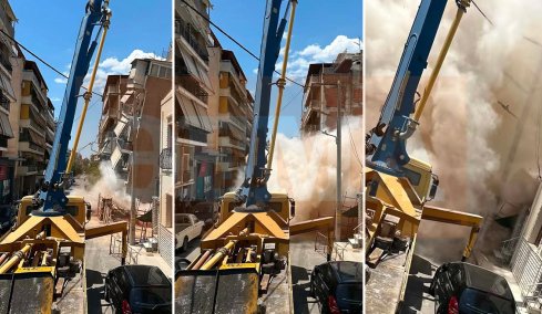 Καρέ καρέ η κατάρρευση της πολυκατοικίας στα Πετράλωνα, δείτε φωτογραφίες από τη στιγμή που το κτήριο παίρνει κλίση και πέφτει